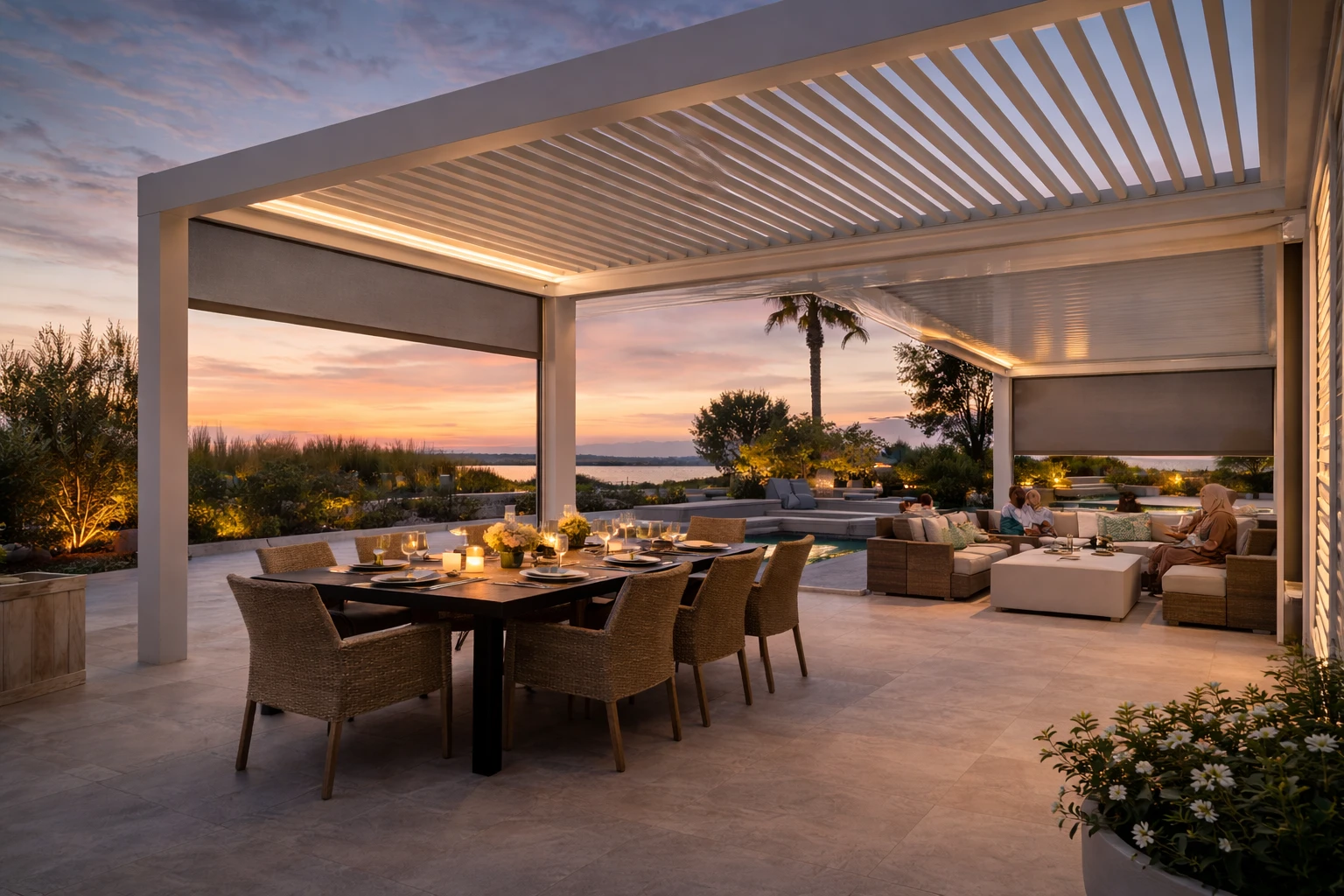 Engineered for demanding outdoor environments, this system provides superior resistance to wind, sun, and insects while maintaining a minimalist appearance.